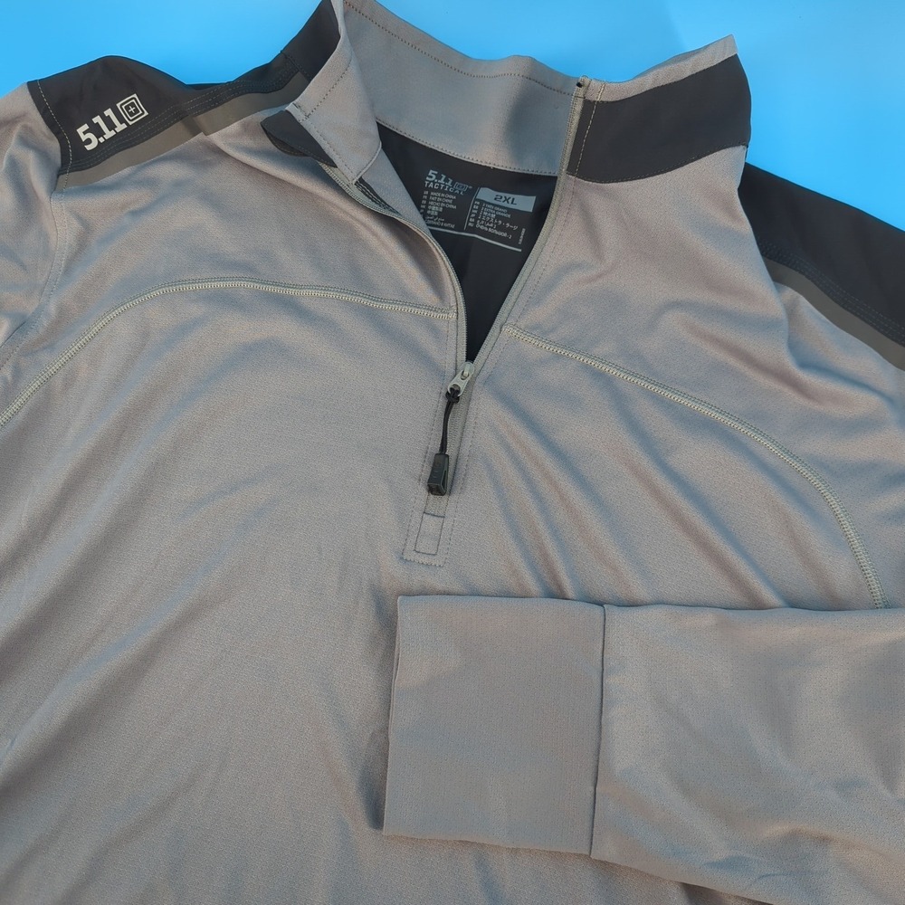 5.11 Tactical Mens 2XL Gray Black Quarter Zip Pullover Long Sleeve Thumbholes